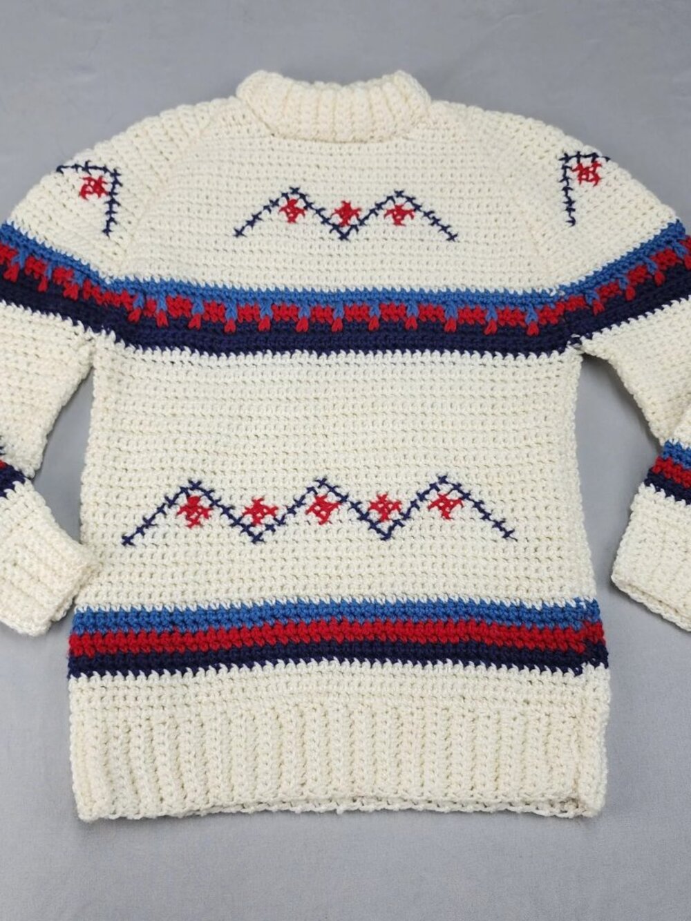 Handmade Crochet Sweater Women's M Cream Ivory Geometric Pullover Mock Neck